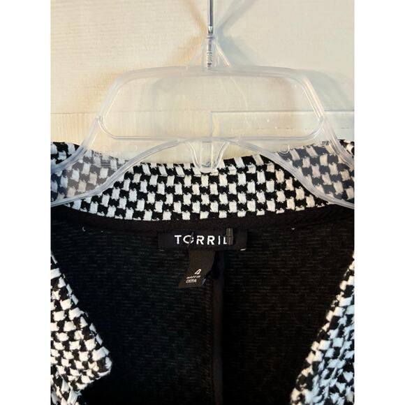 Torrid Jacket Womens 4 Black White Checkered Mandarin Collar Full Zip 3/4 Sleeve - Picture 6 of 6